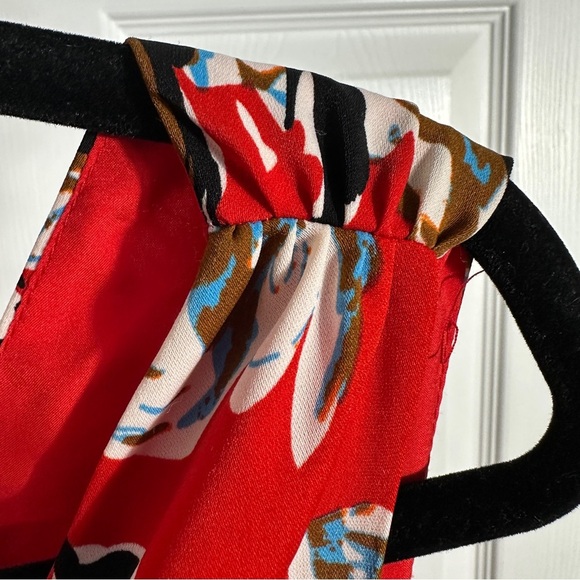 Sam Edelman red floral asymmetrical dress, size 6, flounce, elastic waist - Picture 6 of 11